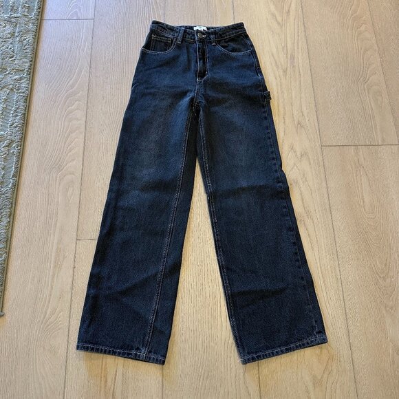 BP. - Faded Black Wash - Contrast Stitch Wide Leg Carpenter Jeans - 24 - Picture 2 of 8
